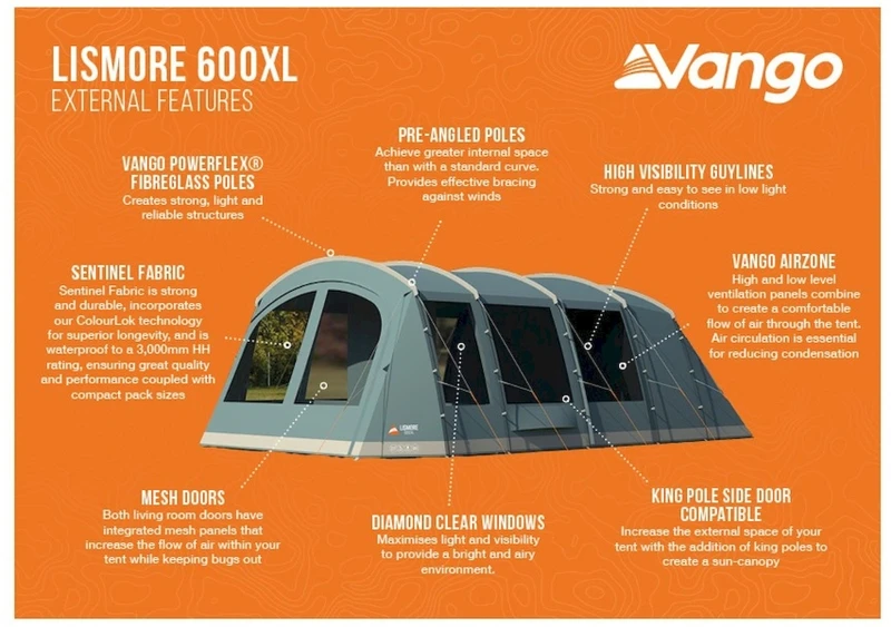 Vango Lismore 600XL Tunneltent - 5 Persoons - Groen 4 Vango Lismore 600XL Tunneltent - 5 Persoons - Groen - Afbeelding 4