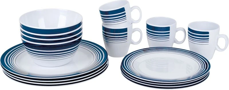 Bo-Camp Melamine Serviesset - 16-delig - Wit/Blauw 1 Bo-Camp Melamine Serviesset - 16-delig - Wit/Blauw