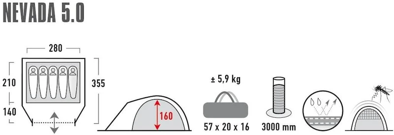 High Peak Nevada 5.0 Koepeltent Met Luifel - 5 Persoons 8 High Peak Nevada 5.0 Koepeltent Met Luifel - 5 Persoons - Afbeelding 8
